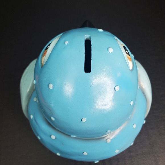Kitschy Hard Rubber Pudgy Blue Bird Piggy Bank Vintage 6"x6" - Picture 5 of 9